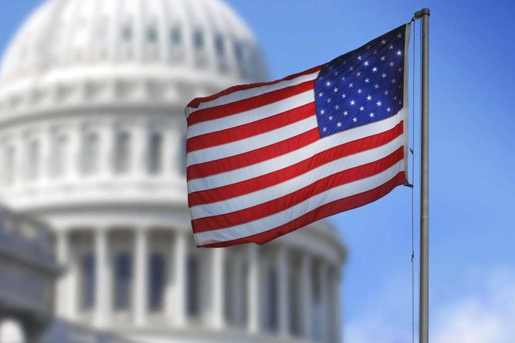 US flag in front of government state capital